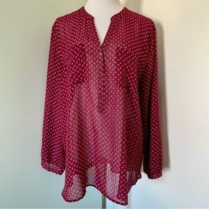 GAP Women’s Sheer Long Sleeved Half Button Up Maroon Blouse Size XXL